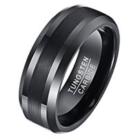 Mendes Wolfraam heren ring zwart geborstelde streep 8mm-22mm