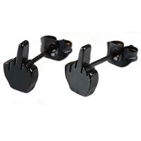 LGT JWLS Stud oorbellen edelstal Middle Finger Black