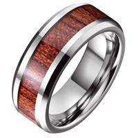 Tom Jaxon Wolfraam heren ring  Zilverkleurig Glans Palissander Inlay-20mm