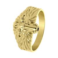 Lucardi Stalen goldplated herenring met leeuwenkop