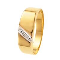 Lucardi 14 karaat geelgouden zegelring met diamant 0.01ct