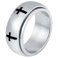 Mendes Edelstaal heren ring Spinning Cross Zilverkleurig-21mm