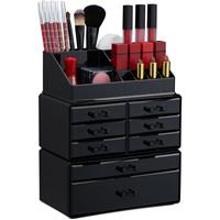 RELAXDAYS Make Up Organizer mit Schubladen, stapelbarer Schmuckkasten für Make Up, Acryl Schminkaufbewahrung, schwarz - 