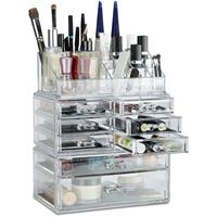 RELAXDAYS Make Up Organizer mit Schubladen, stapelbarer Schmuckkasten f. Make Up, Acryl Schminkaufbewahrung, transparent - 