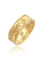KUZZOI Herenring Visgraat Vintage Massief in 925 Sterling Zilver Goud