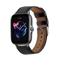 Strap-it Amazfit GTS 3 bandje leer (strak-zwart)