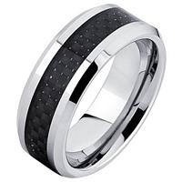Mendes Wolfraam ring Carbon Fiber Zilver Zwart 8mm-21mm