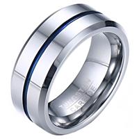 Mendes Wolfraam heren ring zilverkleurig met blauwe streep-19mm