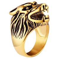 Mendes Heren ring edelstaal Wolf Goudkleurig-19mm