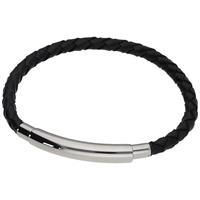 Jacques Charrel Armband »mit schwarzem Leder geflochten, Edelstahl«