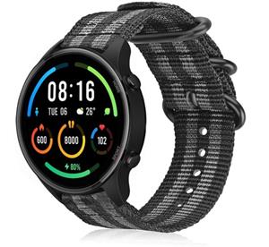 Strap-it Xiaomi Mi Watch nylon gesp band (zwart/grijs)
