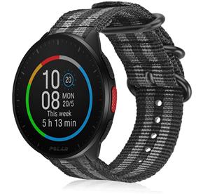 Strap-it Polar Pacer nylon gesp band (zwart/grijs)