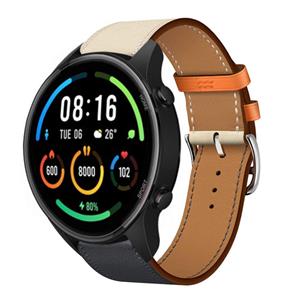 Strap-it Xiaomi Mi Watch leren bandje(wit/donkerblauw)