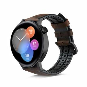 Strap-it Huawei Watch GT 3 42mm siliconen / leren bandje (zwart/bruin)