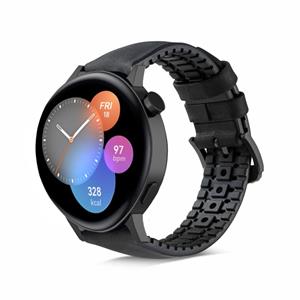 Strap-it Huawei Watch GT 3 42mm siliconen / leren bandje (zwart)