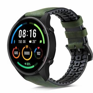 Strap-it Xiaomi Mi Watch siliconen / leren bandje (zwart/groen)