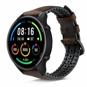 Strap-it Xiaomi Mi Watch siliconen / leren bandje (zwart/bruin)