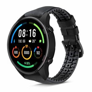 Strap-it Xiaomi Mi Watch siliconen / leren bandje (zwart)