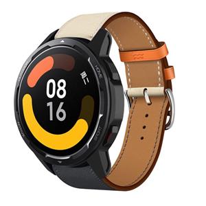 Strap-it Xiaomi Watch S1 leren bandje(wit/donkerblauw)