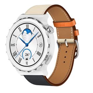 Strap-it Huawei Watch GT 3 Pro 43mm leren bandje (wit/donkerblauw)