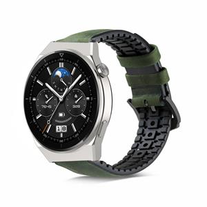 Strap-it Huawei Watch GT 3 Pro 46mm siliconen / leren bandje (groen)
