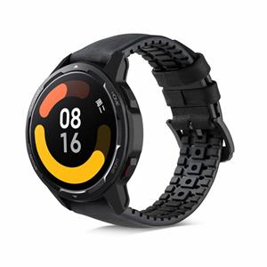 Strap-it Xiaomi Watch S1 siliconen / leren bandje (zwart)