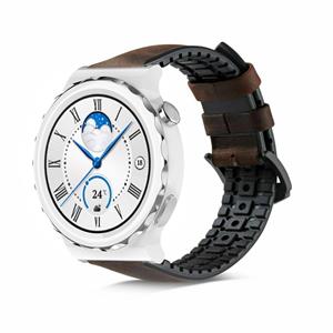 Strap-it Huawei Watch GT 3 Pro 43mm siliconen / leren bandje (bruin)