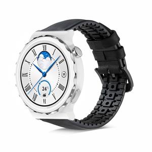 Strap-it Huawei Watch GT 3 Pro 43mm siliconen / leren bandje (zwart)