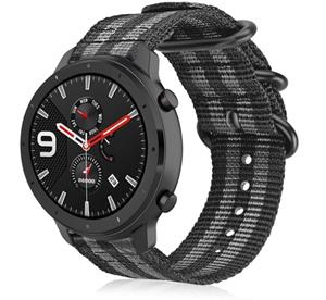 Strap-it Xiaomi Amazfit GTR nylon gesp band (zwart/grijs)