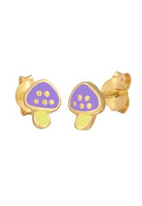 Elli Dames Stud Oorbellen Paddestoel Speels met Emaille in 925 Sterling Zilver Verguld