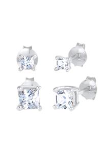 Elli, Ohrringe Zirkonia Viereck Basic 2er Set 925 Silber in silber, Schmuck für Damen