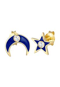 Elli Dames Stud Oorbellen Sterren Halve Maan Astro met zirkonia steentjes en emaille in 925 Sterling Zilver