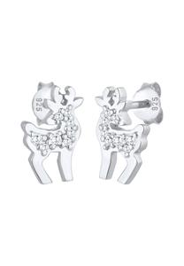 Elli Dames Oorbellen Rendier Kerst met Cubic Zirconia Kristallen in 925 Sterling Zilver Gold Plated