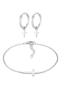 Elli, Schmuckset Kreuz Symbol Armband Ohrstecker Set 925 Silber in silber, Schmuck für Damen