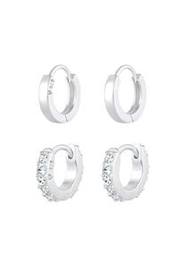 Elli Dames creolen set eenvoudig en met kristallen in 925 sterling zilver