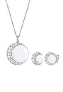 Nenalina, Schmuckset Mond Plättchen Coin Astro Zirkonia 925 Silber in silber, Schmuck für Damen