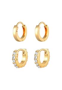 Elli Dames creolen set eenvoudig en met kristallen in 925 sterling zilver