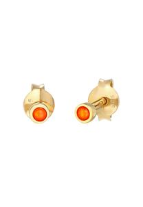 Elli, Ohrringe Stecker Rund Opal Synthetisch Orange 925 Silber in gold, Schmuck für Damen