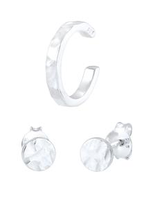 Elli, Ohrringe 2er Set Stecker Earcuff Rund Gehämmert 925 Silber in silber, Schmuck für Damen