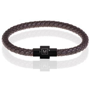 Memphis armband leer met edelstaal Donkerbruin Zwart-19cm