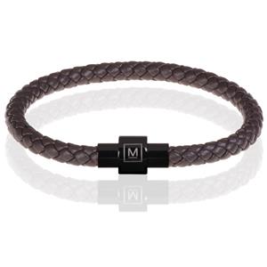 Memphis armband leer met edelstaal Donkerbruin Zwart-17cm