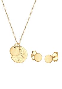 Elli, Schmuckset Plättchen Geo-Organic Halskette Ohrring 925 Silber in gold, Schmuck für Damen