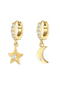 Elli Dames Creoolse Hanger Ster Maan Astro Trend met Zirkonia Kristallen in 925 Sterling Zilver