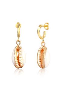 Elli Dames Creolen Kauri Schelp Zomer Strand Maritieme Trend in 925 Sterling Zilver Verguld