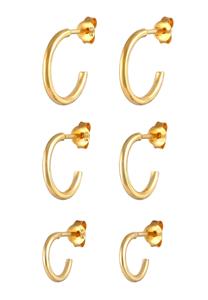 Elli Dames Creolen Steker Set van 3 Basic Trend in 925 Sterling Zilver Verguld
