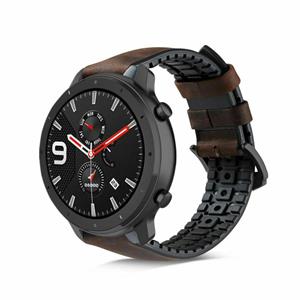 Strap-it Xiaomi Amazfit GTR siliconen / leren bandje (zwart/bruin)