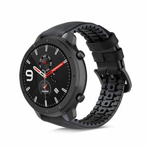 Strap-it Xiaomi Amazfit GTR siliconen / leren bandje (zwart)