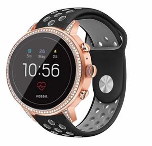 Strap-it Fossil Gen 5e - 42mm sport band - zwart/grijs
