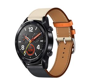 Strap-it Huawei Watch GT leren band (wit/donkerblauw)