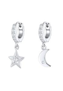 Elli Dames Creoolse Hanger Ster Maan Astro Trend met Zirkonia Kristallen in 925 Sterling Zilver